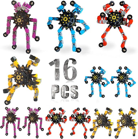 16 Pack Funny Sensory Fidget Toys,Deformable Chain DIY Robot Spinners Stress Relief Gyro Toy Birthday Gifts Goodie Bag Christmas Stocking Stuffers Classroom Prizes Party Favors for Kids Adults