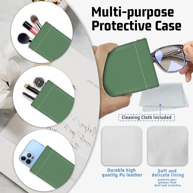Soft Sunglasses Eyeglass Glasses Case,7x3.5inch Portable PU Leather Squeeze Top Holder Bag Pouch for Women Men