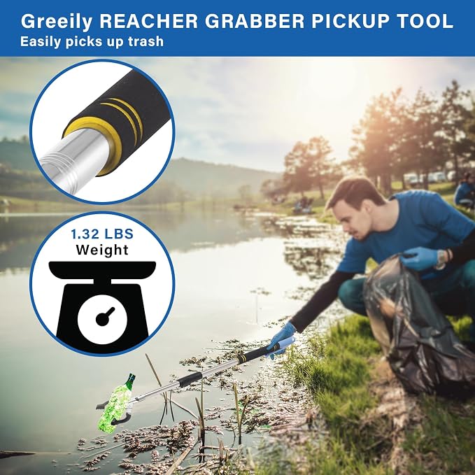 Trash Picker Upper Grabber Heavy Duty, 38" Grabber Reacher Tool Heavy Duty for Yard Work Trash Picker Outdoor Stainless Steel Metal Extra Long Foldable Sturdy and Durable (38 inches)