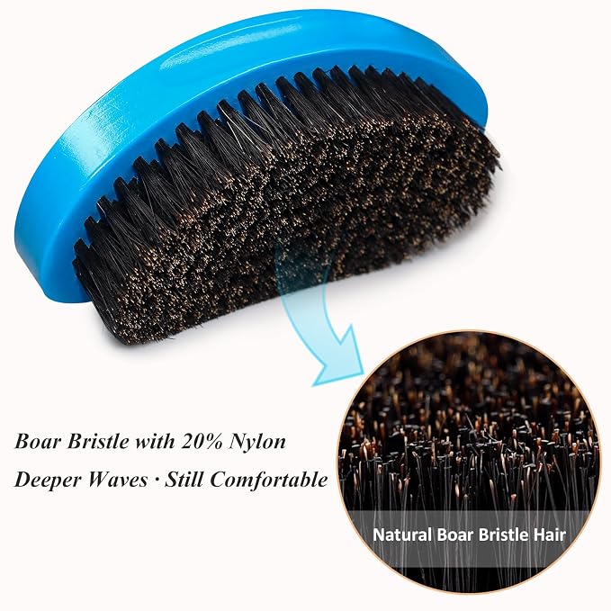 Wave Brush for Men – Medium Hard Boar Bristle Hair Brush for 360 Waves, Wolfing & Daily Grooming – Curved Palm Mens Hair Brush for Thick, Coarse & Curly Hair – Beard Grooming & Hair Styling Brush