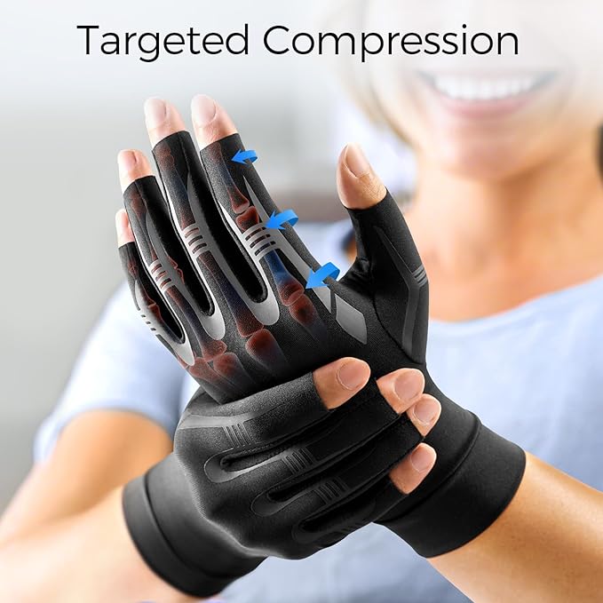 FREETOO Hand Compression Gloves for Swelling, Neuropathy, Arthritis Gloves for Women for Pain, Typing, Sleeping, Carpal Tunnel Gloves with Grip for Daily Use Fits Palm 6.5''-7'' Black XS