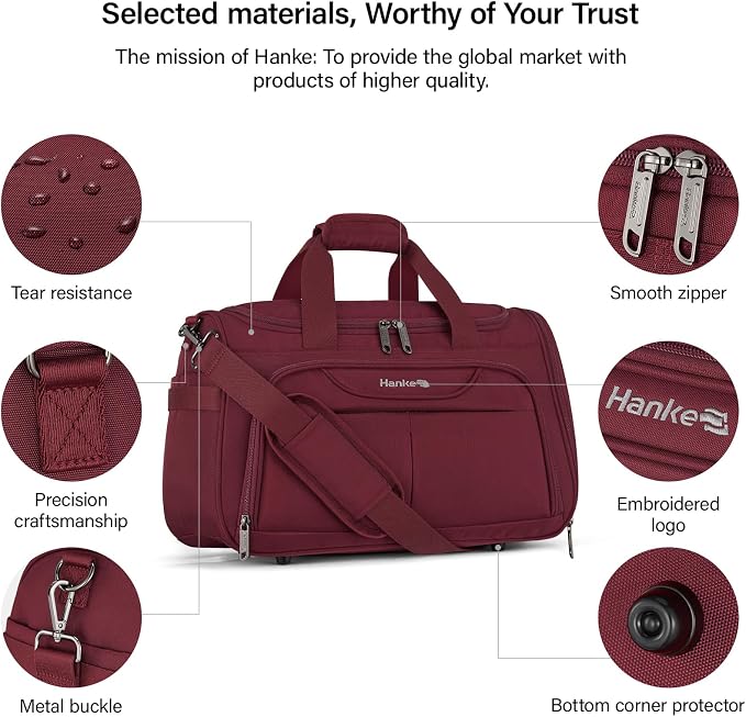 Hanke Underseat Carry On luggage Bags for Travel, Foldable Travel Bags for Women, Soft Lightweight Personal Item Travel Bag Small Carry On Bags for Airplanes, Travel Tote Bags for Women Men.（Burgundy）