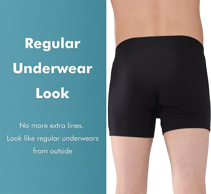 AIRCUTE Washable Absorbency Incontinence Underwear for Men, 6" Inseam Urinary Protective Boxer Briefs for Bladder Leaks 60ML (5X-Large, Black)