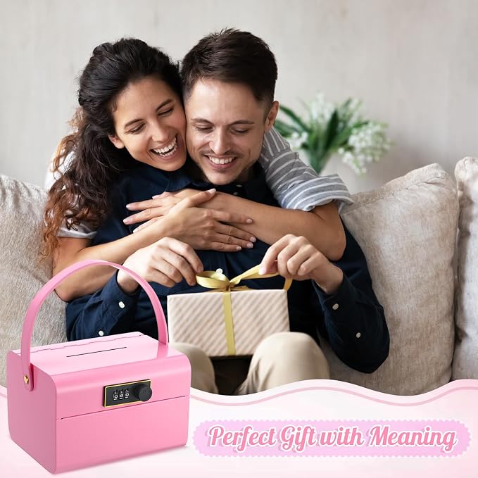 Honeydak Lock Box for Medication Metal Small Medicine Safe Pill Storage Box Portable Medicine Organizer with Combination Code and Handle for Refrigerator Fridge First Aid(Pink)