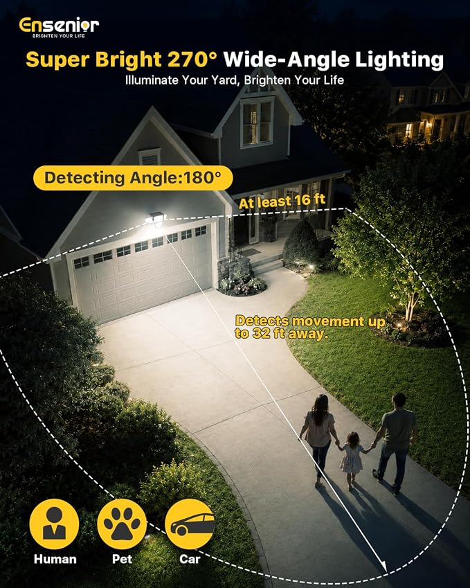 Motion Sensor Outdoor Solar Lights, Security Flood Lights 4-Head, 2-Pack | 5000LM, IP65 Waterproof, 279 LEDs, Dual Sensors, 270°Wide-Angle, 4 Modes, Remote Control, Yard, Garage, Fence, Patio