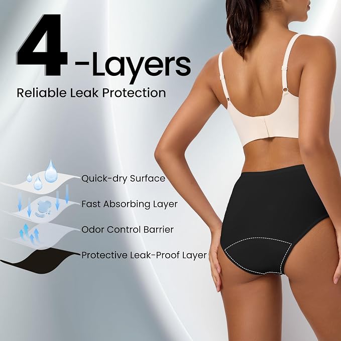 Battewa Bladder Leak Underwear for Women 40ml Absorbency Dark Color 2XL | mid-waist panties,reusable,bladder leak protective briefs,pee proof,waterproof,40ml absorbent for Light to moderate leaks