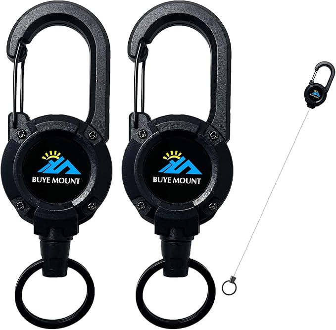 Yojaro Retractable Keychain Heavy Duty 2Pack, Multitool Carabiner Badge Holder, Retractable Keychain Clip Id Holder, Upgraded 58cm Stainless Steel Cord Black