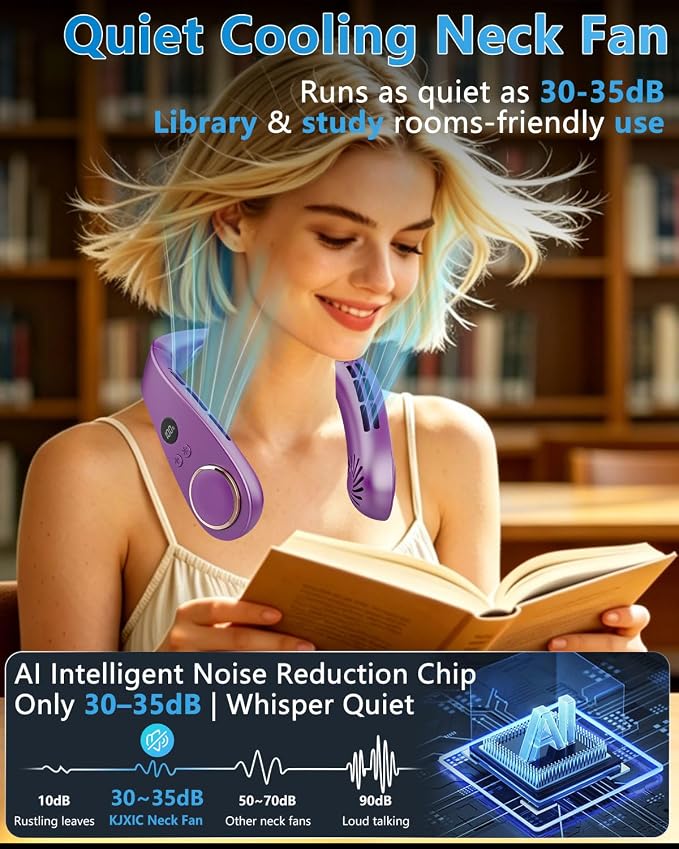 Neck Fan with Cooling Plate-35dB Quiet Powerful fans that blow cold air-5 Speed&Power LED Display-24H USB 5500mAh Bladeless Wearable Personal AC Cooler for Women,Men,Kids,Travel,Outside,Indoor Black