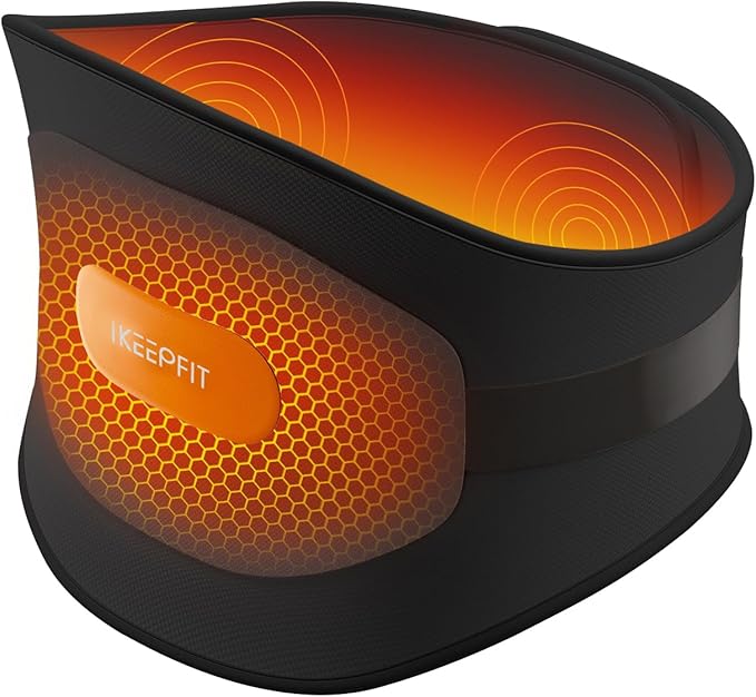IKEEPFIT® Heating Pad for Back Pain Relief: MAXwarm® 3.0, Portable Cordless Heat Pad with Massager for Period Cramps, 8000mAh Large Battery, Christmas Gift for Women Men 90-310 lbs