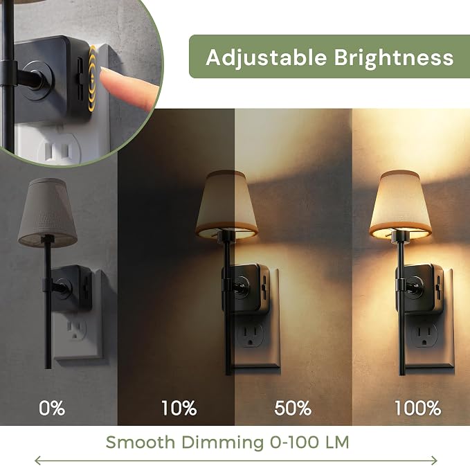 L LOHAS LED Night Light, Premium Fabric Linen Shade Plug in Night Light | Night Lights Plug Into Wall with 0-100 LM Dimmable, 3000K Warm LED Wall Night Light Bedroom, Living Room, Decor
