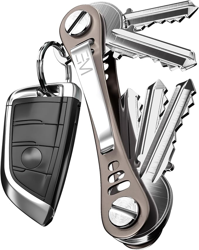 EM Compact Key Holder, Pocket Key Organizer, 14 Keys Key Bar | Fits 4.6 mm or larger keyholes only. Small hole keys like mailbox keys may not fit. Anti jingle, removable clip