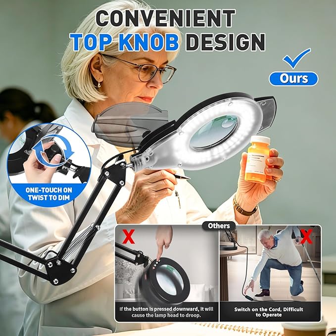KIRKAS 12X 30X LED Magnifying Lamp with Clamp, 2,200 Lumens Dimmable Bright | 35in Adjust Swivel Arm Magnifying Glass with Light for Repair Reading Craft Needlework Hobby Workbench Magnifier Dust Cover