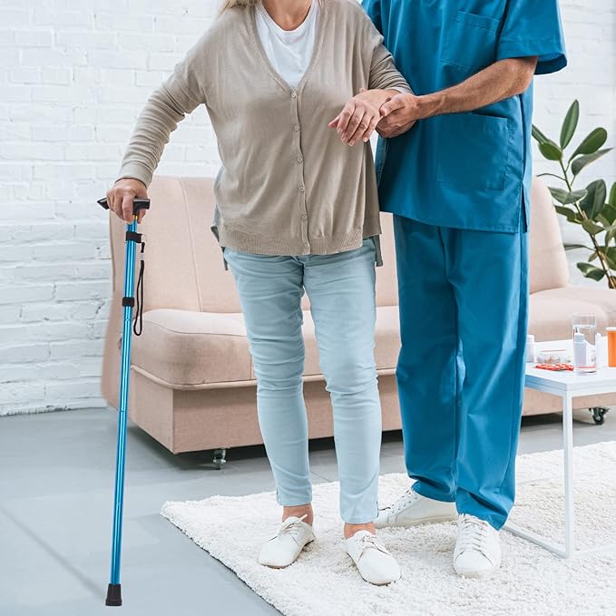 supregear Folding Cane, 5-Level Adjustable Height Walking Stick Lightweight Collapsible Portable Travel Cane with Wrist Strap and T Handle for Elderly Disabled Men Women