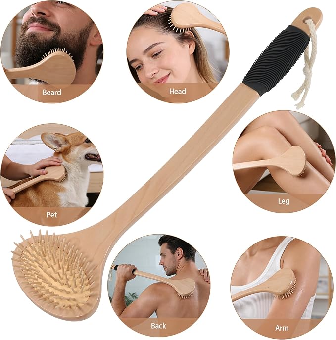 OWIIZI Oversized Back Scratcher Long Handle Backscratchers for Men Women | Provides Itch Relief,17.2" Wooden Curved Handle Body Scratcher Brush,Wider Head,Larger Skin Scratching Massager for Adults