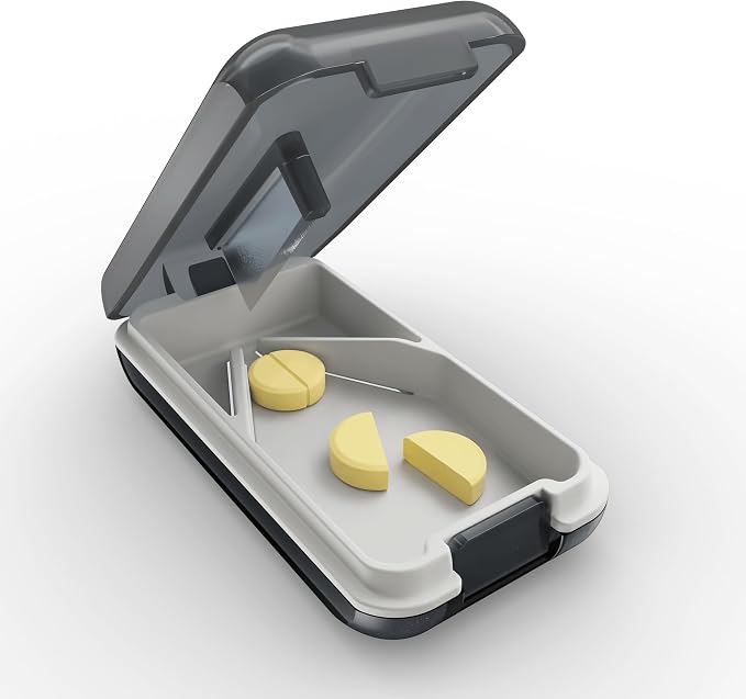 Fullicon Secure Precise Pill Cutter for Small Pills, Safe Tablet Slicer for Large Tiny Pills, Easy to Clean Coupe Pillule Portable Travel (Black)