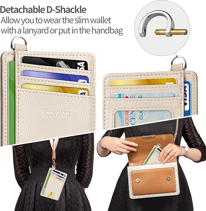 Slim Minimalist Front Pocket Wallet, RFID Blocking Credit Card Holder Wallet with Detachable D-Shackle for Men Women