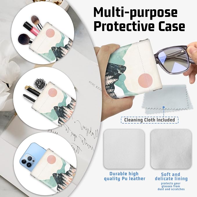 Soft Sunglasses Eyeglass Glasses Case,7x3.5inch Portable PU Leather Squeeze Top Holder Bag Pouch for Women Men