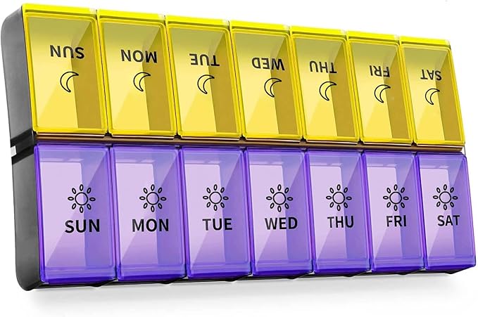 Mossime XL Large Daily Pill Organizer 2 Times a Day, Extra 7 Day Pill Box Am Pm, Weekly Day Night Vitamin Holder, Medicine Organizer, Big Pill Container, Medication Dispenser 14 Compartments