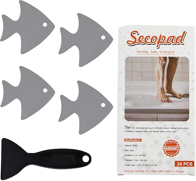 Bathtub Stickers Non-Slip, 24 PCS Safety Shower Treads Adhesive Appliques with Premium Scraper (Gray)
