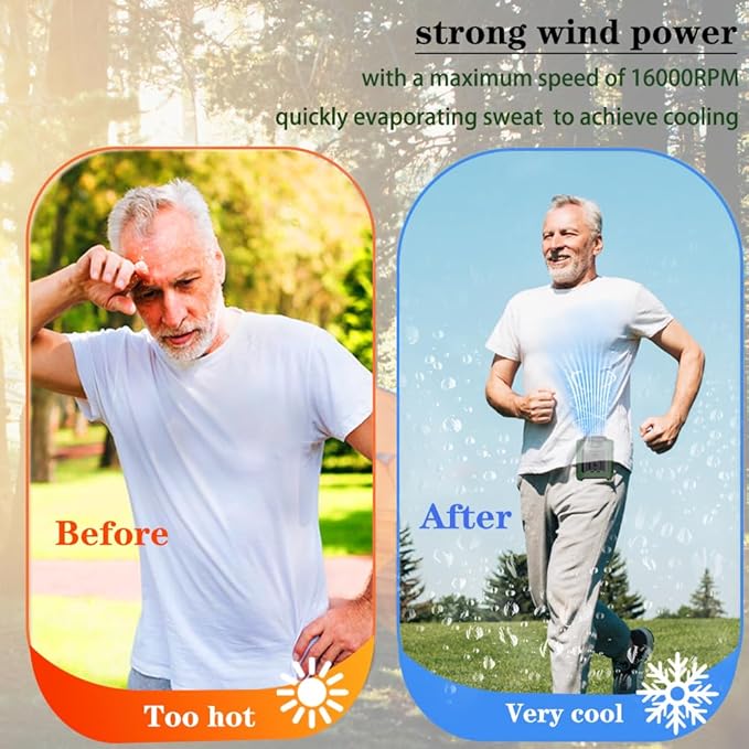 CAZOKASI Personal Waist Clip Fan Rechargeable Wearable Hand Free Wearable Cooler Fan for Traveling Working Outdoor Office (10000mAh / Green)