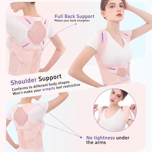 Posture Corrector for Women and Men Back Brace Upper Back Support Adjustable Breathable Shoulder Straightener Hunchback Correction Clavicle Back Pain Relief Comfortable Daily Wear Pink Medium