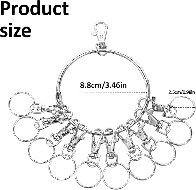Large Key Ring Hoop,Key Ring Holder,Keys Organizer Portable Keys Management Holders with 10 Swivel Clasps Big Rings Keychain Holders Rings for Office Warehouse School Home(Silver)