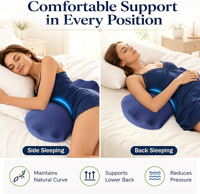 Fledano Lumbar Support Pillow for Bed – Memory Foam Lower Back Pain Relief Pillow for Sleeping, Ergonomic Lumbar Pillow for Side & Back Sleepers, Sciatica & Hip Pain Relief, Washable Cooling Cover