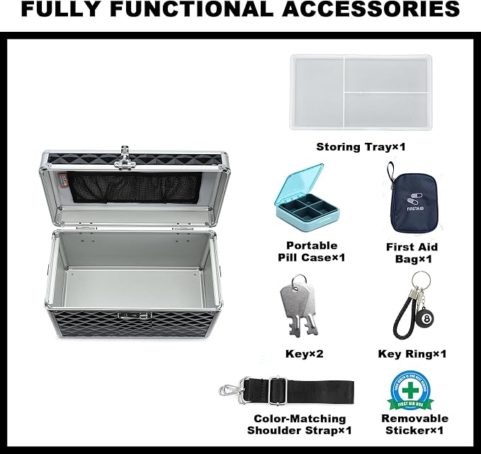 Storage Box with Key Lock, Lockable Medicine Storage Box, Empty First Aid Box, Security Lock Box, Multipurpose Locking Box for Home and Outdoor Use (Black, Large)