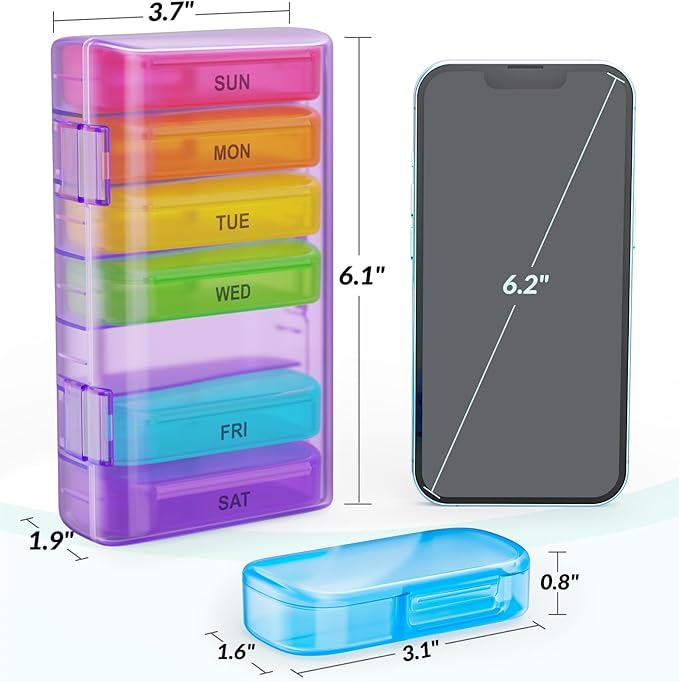 ZIKEE 7 Packs Extra Large Pill Organizer, Portable Pill Box 7 Day for Pocket, Purse, Weekly Pill Case with Dual-Protection Design, Pill Container for Medication, Vitamin, Fish Oil, Supplement, Purple