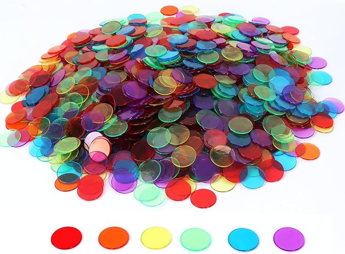 GSE Games & Sports Expert Multi-Color Bingo Chips, 2,000 Pieces 3/4-Inch High-Contrast Transparent Counting Chips for Bingo Games, Parties