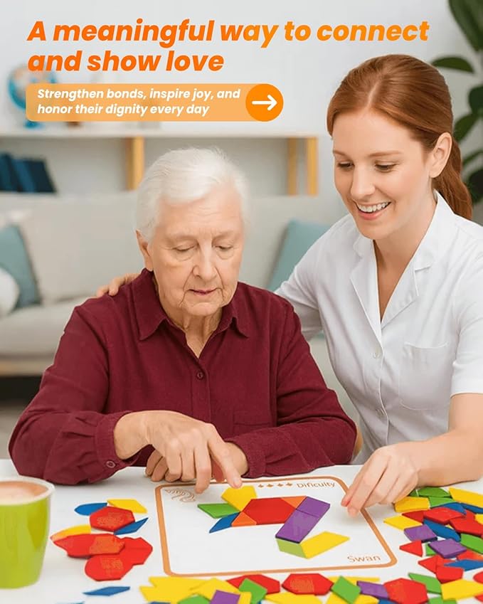 Dementia Activities for Seniors, Wooden Puzzle Matching Game for Elderly Adults, Memory Games for Seniors with Dementia, Alzheimers Products, Colorful Visual Cognitive Therapy Gift