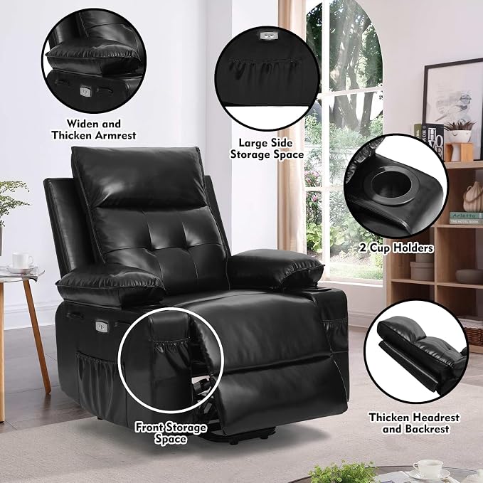 Power Lift Chair for Elderly,Electric Recliner Chair with Vibrating Massage & Heating,Living Room Chair with Thickened armrest,USB Ports,2 Cup Holders