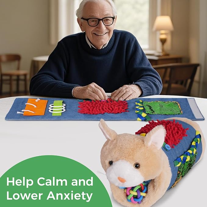 lefeke Fidget Muff Cat and Blanket for Elderly, Fidget Blanket for Dementia, Premium Dementia Activities for Seniors, Sensory Gifts for Nursing Home