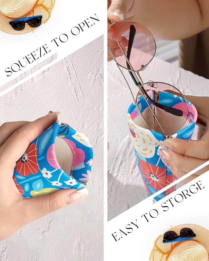4 Pcs Squeeze Top Sunglass Case with Cleaning Cloth, Soft Leather Eyeglass Case Portable Sunglasses Pouch