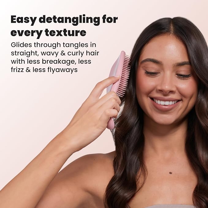 Tangle Teezer Ultimate Detangler Brush, Straight to Wavy, Summer Rose | Patented two-tier, regular-flex teeth reduce breakage & split ends on wet or dry hair; Shower-friendly hairbrush for all ages