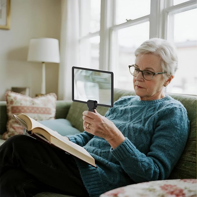 5X Large Rectangle Reading Magnifier, 10in x 6in Handheld or Neckheld Magnifying Glass Scratch Resistant Glass Lens Seniors Reading, Hobbies, Repair, Observation(Black)