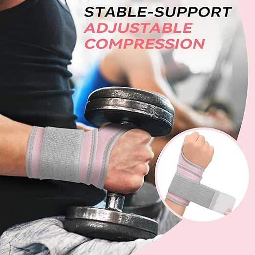 Wrist Brace for Carpal Tunnel 2 Pairs Right Left Hand, Wrist Support Wraps for Women Men, Adjustable Wrist Compression Brace for Tendonitis, Arthritis, Weightlifting, Sports, Day Night Support, Pink
