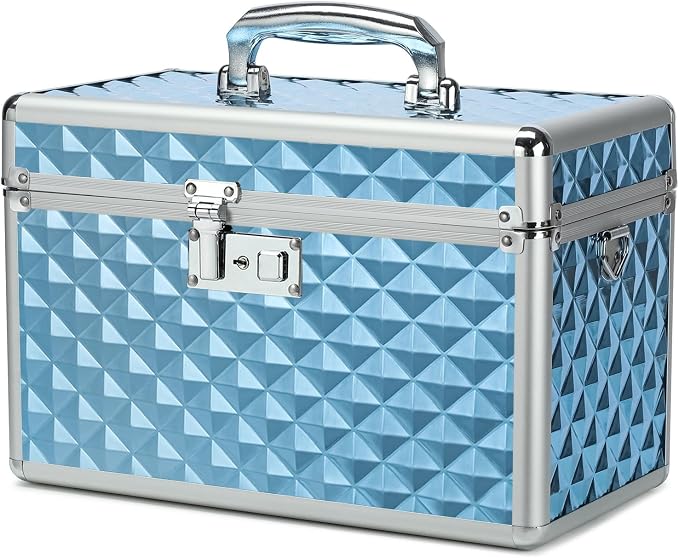 Storage Box with Key Lock, Lockable Medicine Storage Box, Empty First Aid Box, Security Lock Box, Multipurpose Locking Box for Home and Outdoor Use (Blue, Large)