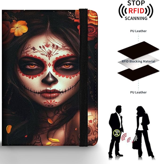 Passport Holder Wallet Cover Case,RFID Blocking Passport Cover,Large Capacity Travel Wallet with Multi Card Slots (Day of The Dead Girl Art)