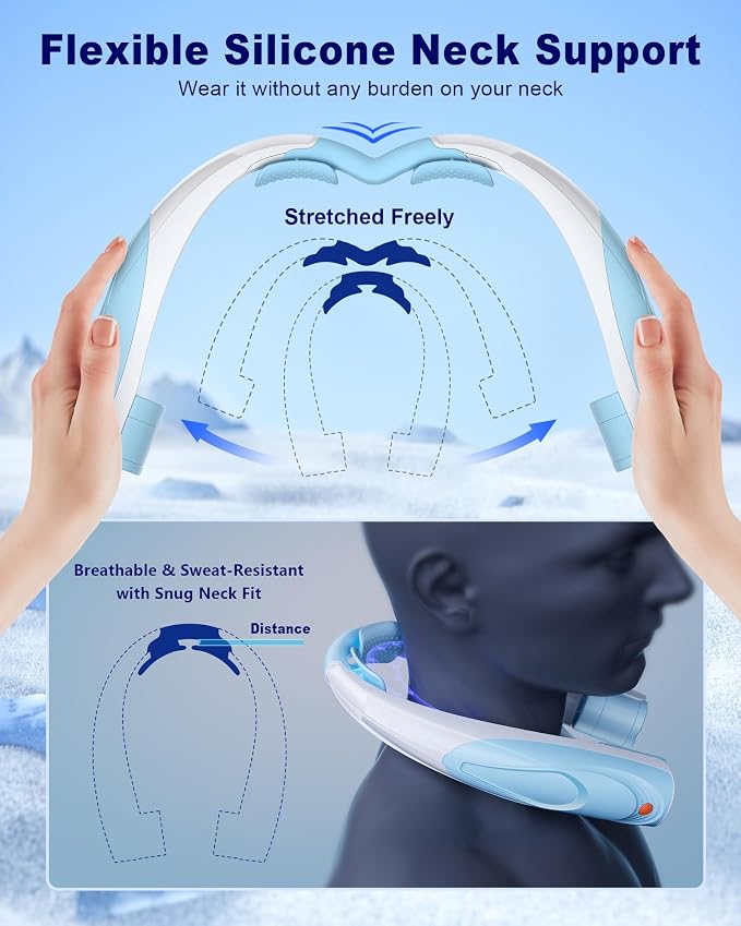 Portable Neck Fan - 6000mAh Rechargeable Personal Fan with 6 Speeds, 360° Cooling Surround Airflow, 20H Long Battery Life Hands-Free Wearable Fan for Outdoor Travel, Office, and Sports