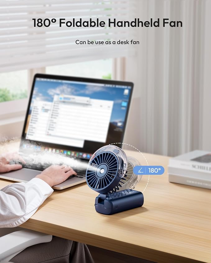 Gaiatop Portable Misting Fan, Rechargeable Handheld Fan with Water Spray | Water Mist Spray, Foldable Design, 3 Speeds, LED Display, USB Rechargeable Fan for Travel, Concerts and Outdoor Use