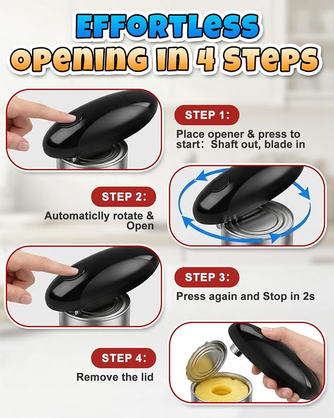 Electric Can Opener, One-Touch Automatic Can Opener, Hands Free Can Opener for Seniors with Arthritis, Rechargeable Cordless Can Opener Side-Cut, Safety Smooth Edge, Fits Most Cans