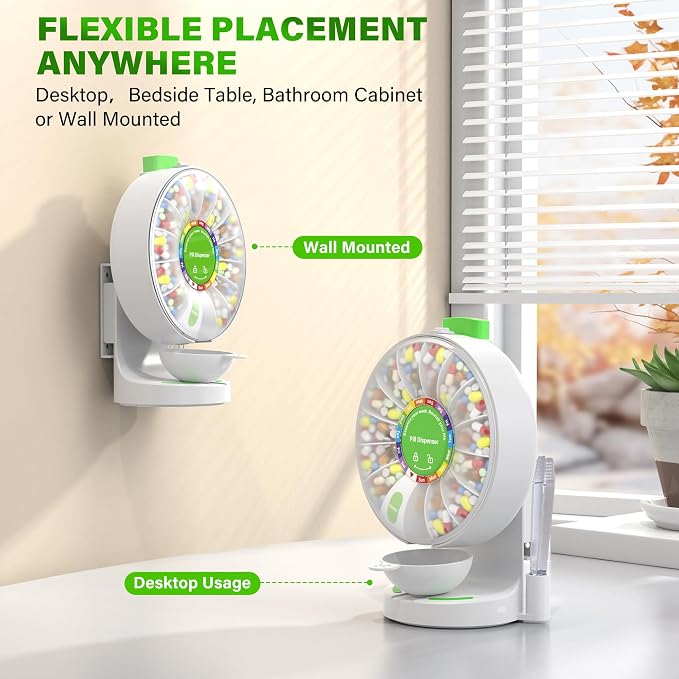 200000 Push Button Test Weekly (14 Days) Large Pill Dispenser Organizer | One Push Button, Magnetic Medicine Bowl, Child Lock, Wall-Mounted, Standing Use, for Vitamin, Medicine, Elderly, Pet Green