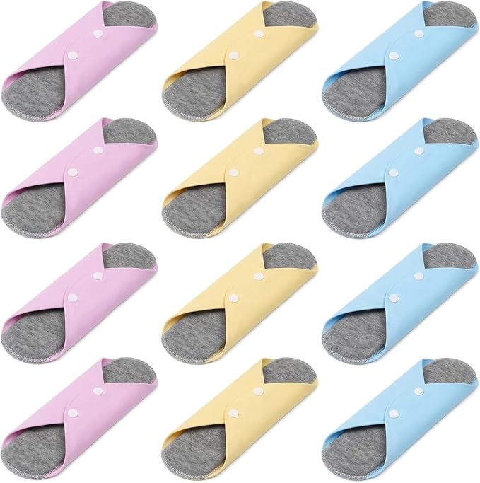 12 PCS Reusable Incontinence Pads for Women, Washable Incontinence Pads for Daily Protection, Reusable Menstrual Pads for Overnight Leak Protection, Washable Pads with Mobility Support (Random Color)
