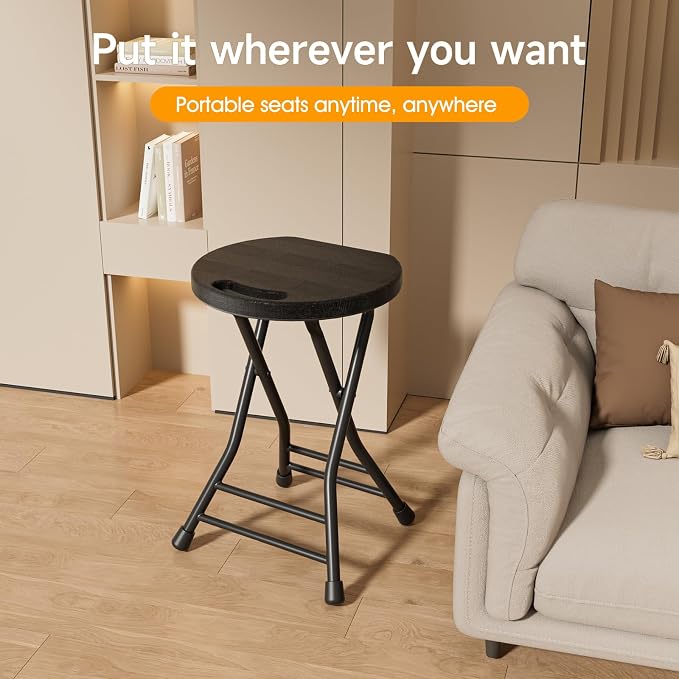LEDLAY18 Inch Folding Stool with Handle - 500LBS Capacity Portable Foldable Stool with Non-Slip Feet, Heavy-Duty Steel & Plastic Collapsible Stool for Indoor Outdoor Use, Black