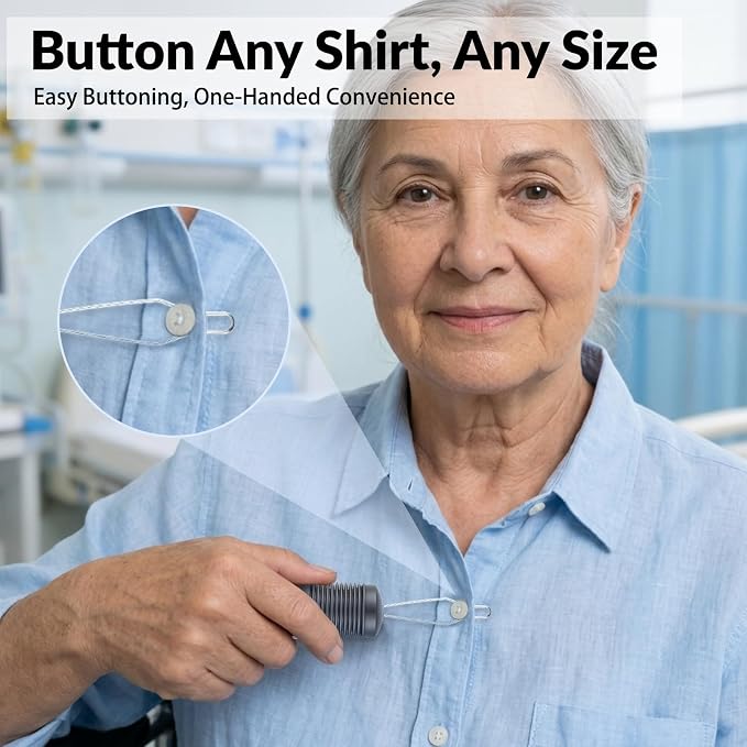Button Hook with Zipper Pull,2 Pack Button Fastener Helper Assist Hook Tool, One Handed Adaptive Equipment Gadgets, Shirt Dressing Aid Tool for Seniors Elderly Arthritis (2 Grey)