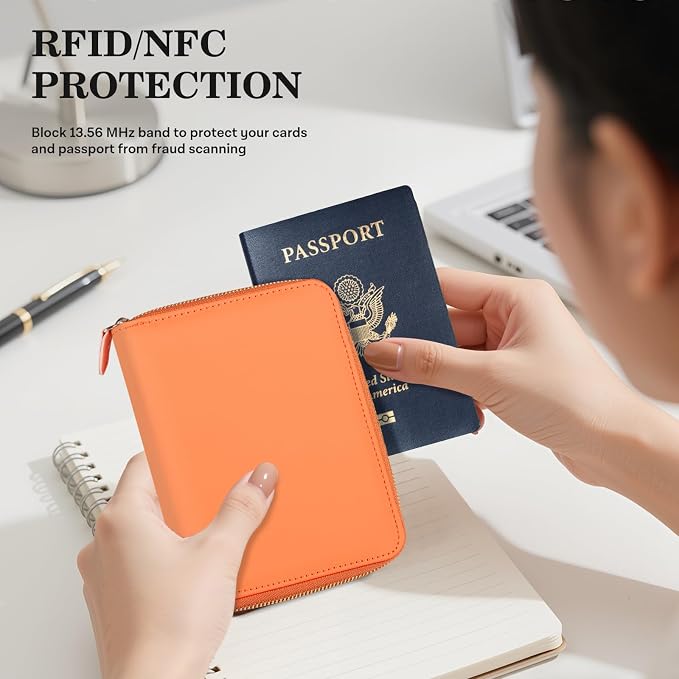 CoBak Passport Holder Cover with Safe Zipper Closure | Premium Passport Wallet for Travel, RFID Blocking Card Case, Waterproof Travel Accessories for Women
