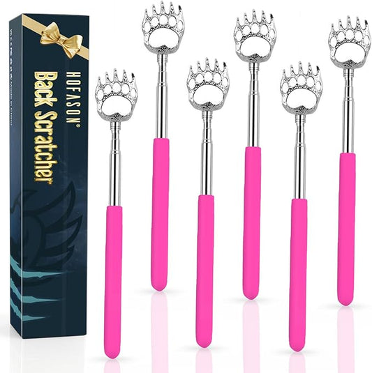 6 Pack Back Scratcher Fathers Day Dad Gifts, White Elephant Gifts for Adults, Stocking Stuffers for Men Women Teens, Prizes for Adults, Extendable Bulk Back Massager for Thanksgiving Birthday (Pink)