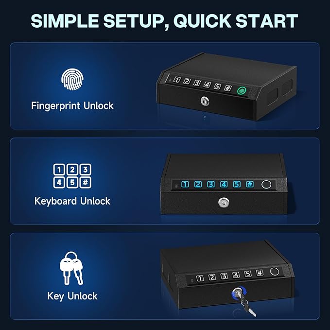 Biometric Gun Safe for Handgun,Drop Slot Compatible for 2-3 Pistols | Fingerprint Pistol Safe, Fits 2-3 Handguns, Quick Access, LED Light, Stealth Mode, Security Cable, Portable Lock Box