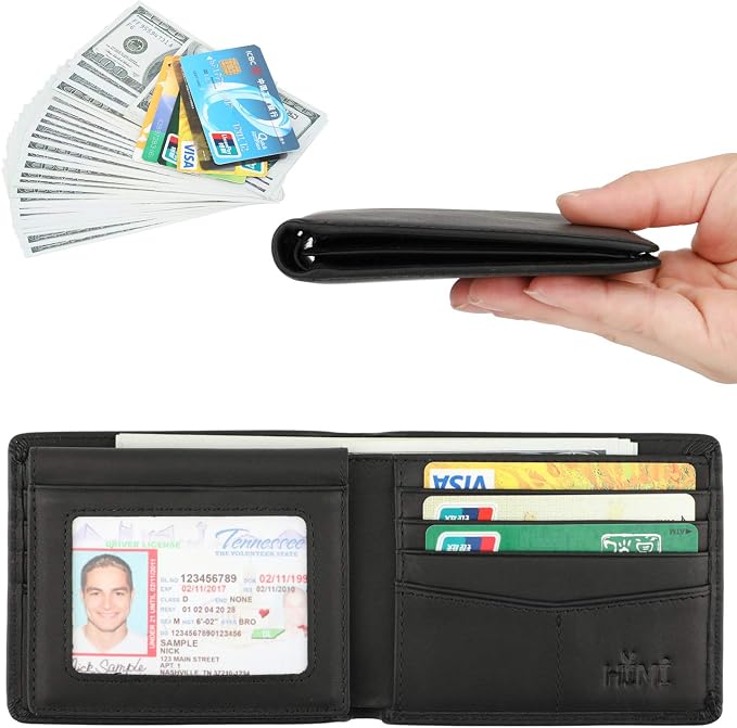 HIMI Wallet for Men-Genuine Leather RFID Blocking Bifold Stylish Wallet With 2 ID Window